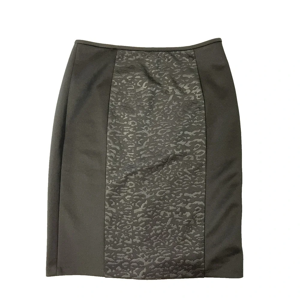 Calvin Klein Animal Print Black Pencil Skirt Sz 6 Lined Zipper Hook And Eye Midi
